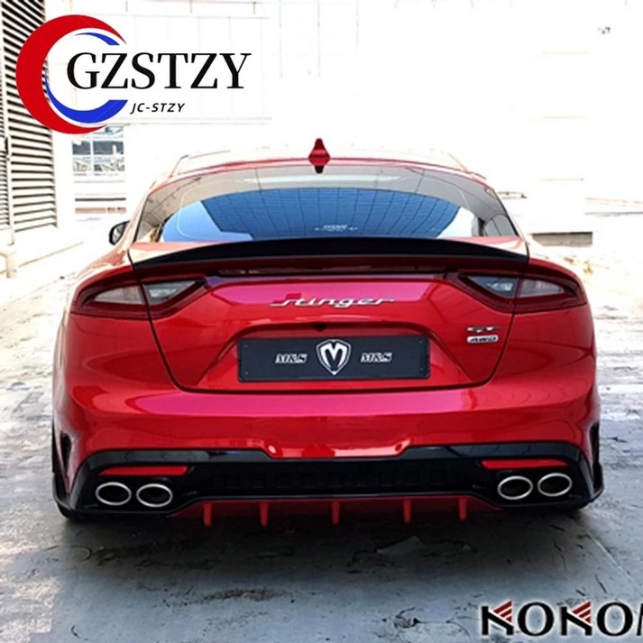 스팅어스포일러 기아 k8 스팅거 에 사용 리얼 글로시 카본 파이버 리어 윙 r 스타일 스포츠 액세서리 바디 키트 스팅거 리어 14-19