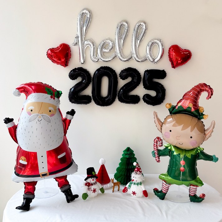 쏙쏙마켓 헬로 2025 산타와 요정 풍선 장식 세트 새해 크리스마스, 블랙 세트