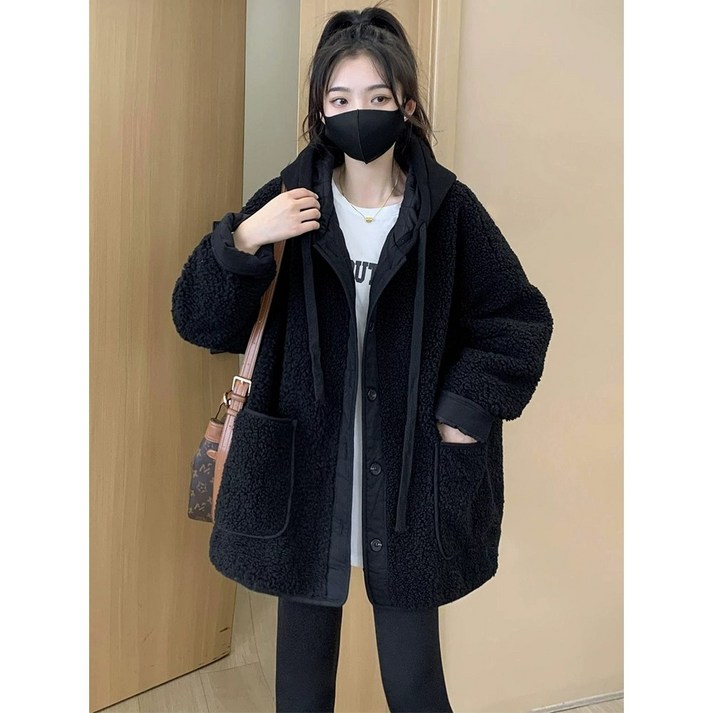 여성뽀글이점퍼 양털 루즈핏 후드 하프 겨울 도톰