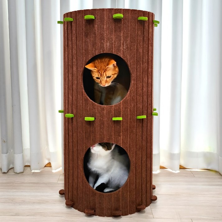 숨숨집 펫카,고양이 3층 펠트 숨숨집 통나무 하우스 대형 76cm