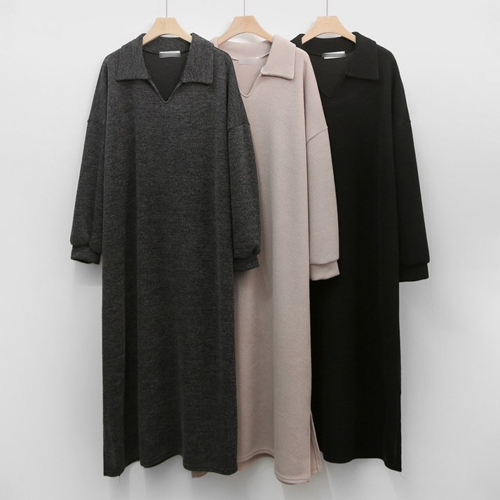 보리맘 룸이 카라 니트 조직 임산부 롱 원피스 C063