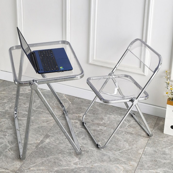BMKC 플리아체어 아크릴 투명 접이식 디자인 인테리어 의자, 1개 20231225