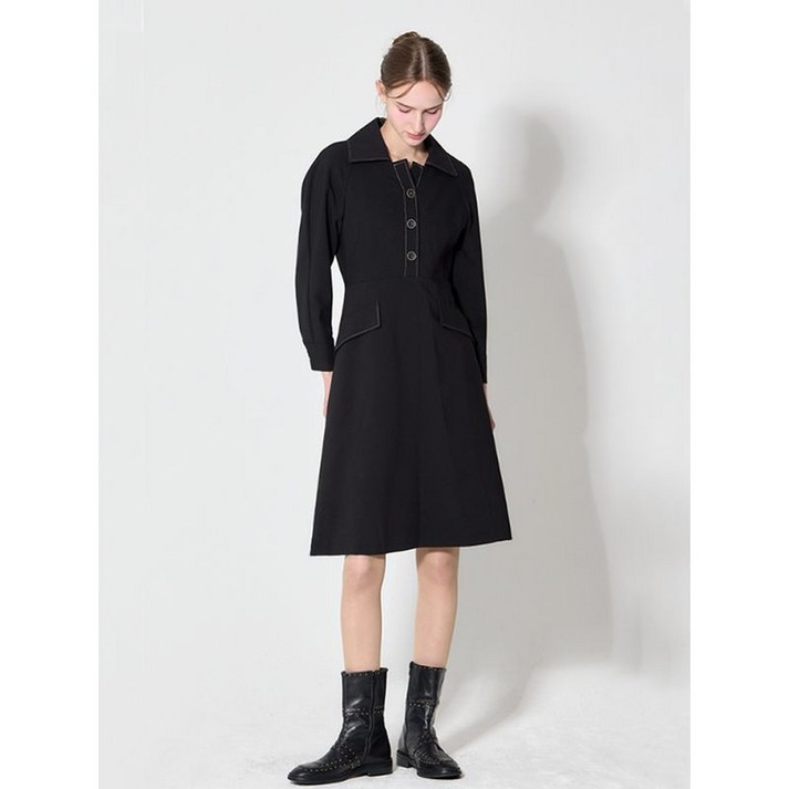 르샵 스티치 오픈카라 원피스 택가격 199000원