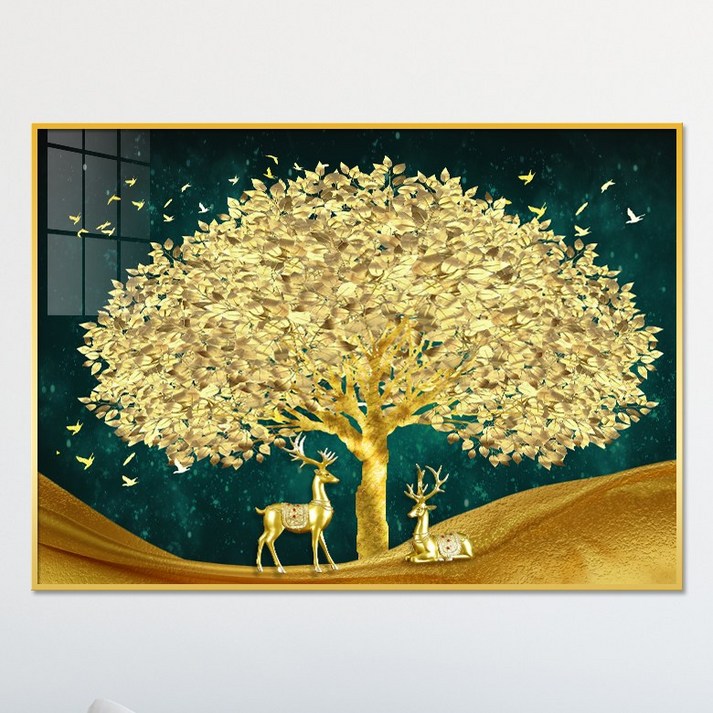 아트블루 풍수에 좋은 그림 황금 나무 금나무 사슴 인테리어 액자, 1번 황금 나무 커플 사슴 가로청배경 아트블루 풍수에 좋은 그림 황금 나무 금나무 사슴 인테리어 액자, 1번 황금 나무 커플 사슴 가로청배경