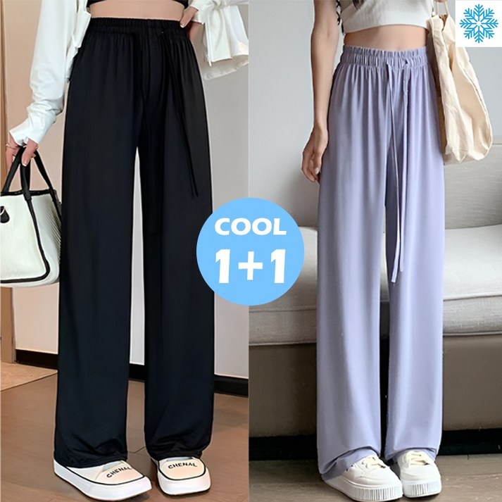 토이앤스티치 가성비 1+1 여성 아이스 쿨 냉장고 밴딩 와이드 팬츠
