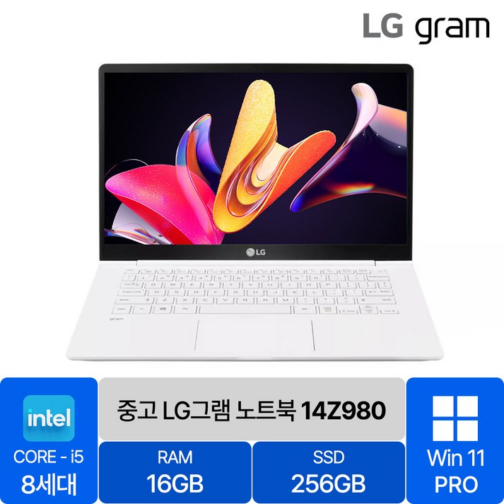 LG 올 뉴 그램 14인치 중고 노트북 14Z980 8세대 Corei5 RAM 16GB SSD탑재 윈도우11설치 72Wh 배터리 올데이 그램, 화이트, 14ZB980, 코어i5, 256GB, 16GB, WIN11 Pro LG 올 뉴 그램 14인치 중고 노트북 14Z980 8세대 Corei5 RAM 16GB SSD탑재 윈도우11설치 72Wh 배터리 올데이 그램, 화이트, 14ZB980, 코어i5, 256GB, 16GB, WIN11 Pro