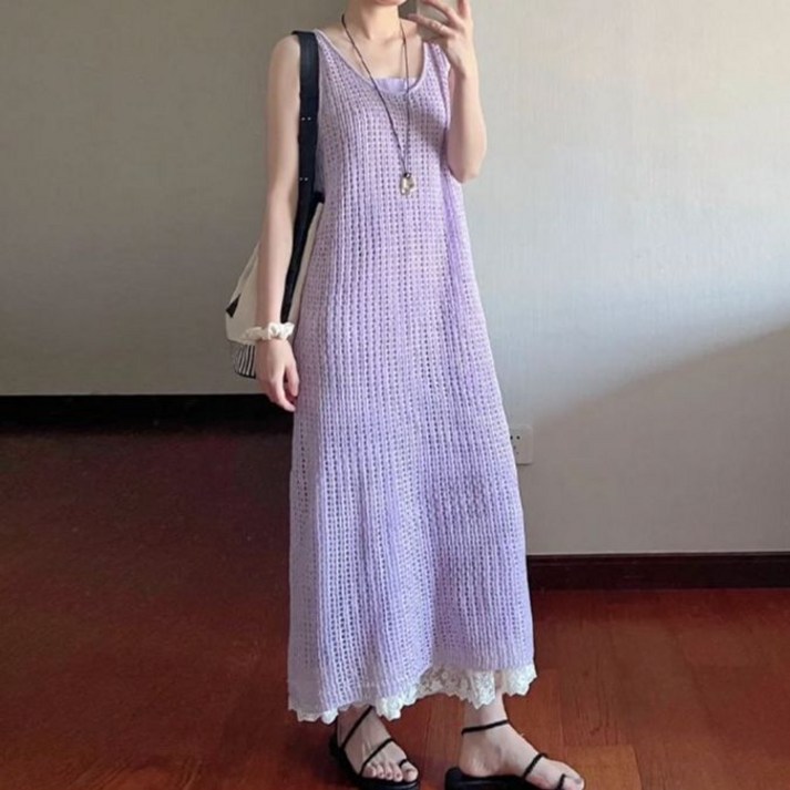 펀칭 롱원피스 퀄팅 원피스 미디 이브닝 엄마 누비 자수 프리사이즈 휴양지룩