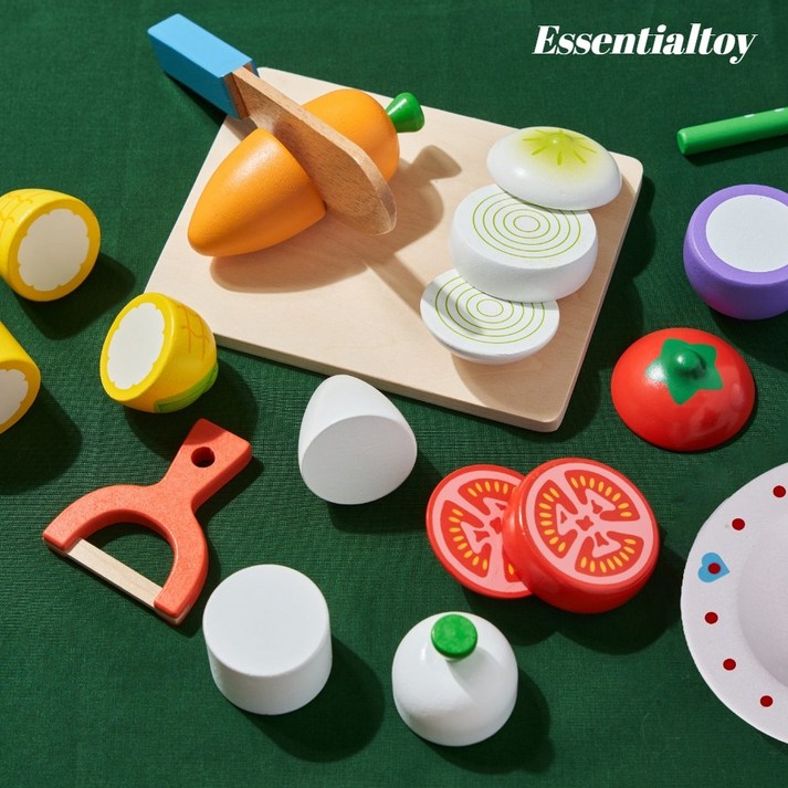 에센셜토이 원목 주방놀이 소품 어린이 소꿉 역할 놀이 장난감 야채 세트 (내장 자석), 혼합색상 20240401