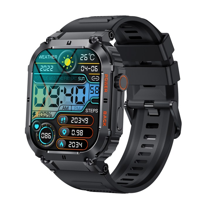 RichMagic K57PRO 1.96인치 아웃도어 방진 스마트워치 블루투스통화 음성비서 GPS IP68 방수 스포츠워치 49mm, 블랙, 49cm, GPS 블루투스