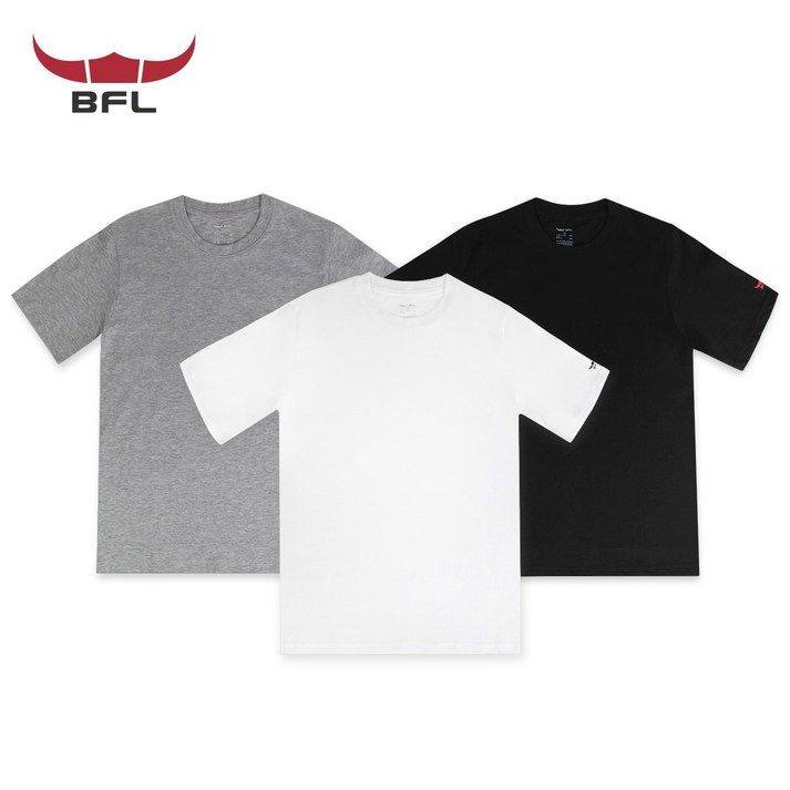 BFL 사계절 남녀공용 30수 순면 라운드 무지 반팔티 3P