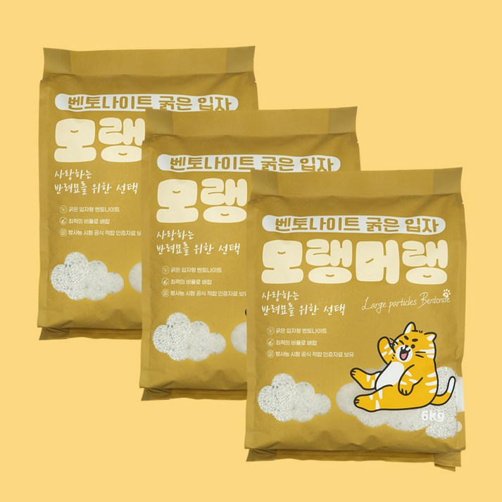펫라벨 모랭머랭 고양이모래 벤토나이트 굵은입자, 무향, 3개, 6kg