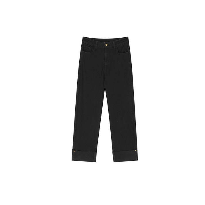 ELFSACK 여성 하이웨이스트 스트레이트 진 레트로 워크웨어 스타일 신축성 원단 워싱 가공 빈티지 데님 팬츠