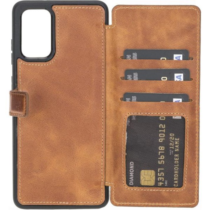 삼성 갤럭시 S20 플러스와 호환되는 베니토 베로나 가죽 슬림 지갑 케이스 - 스냅 온 플립 백 커버 RFID 보호 (앤틱 브라운)