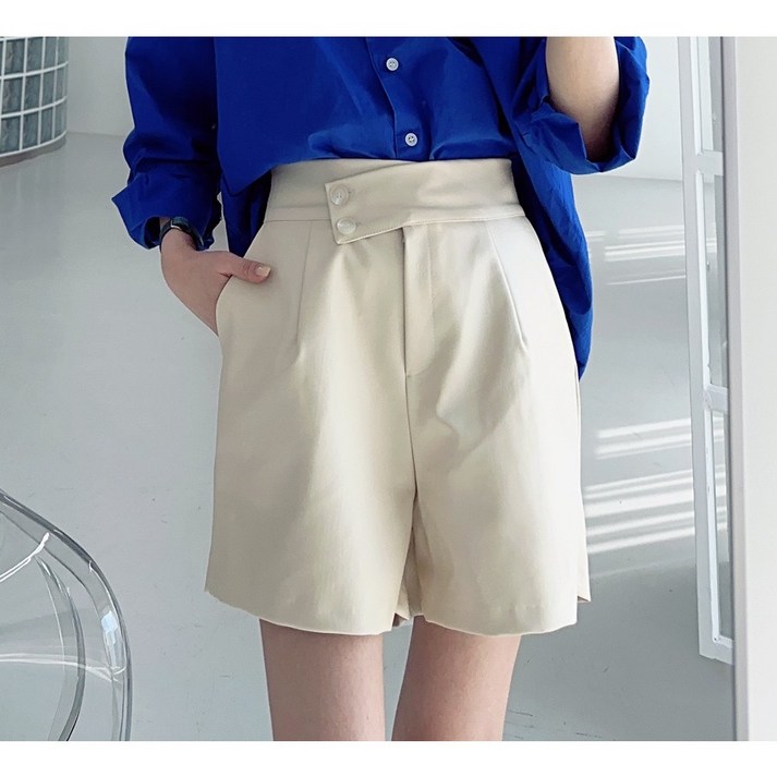 [특가]투버튼 뒷밴딩 가죽 레더 4부 반바지 팬츠 / 2컬러