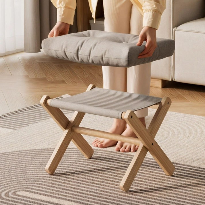 CozyFoot 풋레스트 발받침대 다리받침대 접이식 원목 스툴 베이지, 베이지색