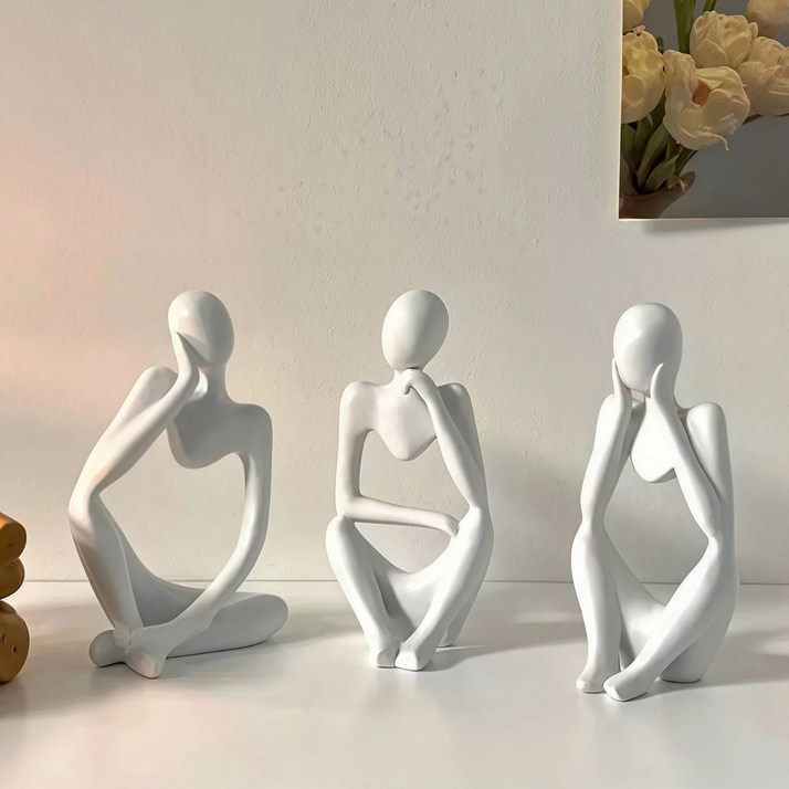 마샤투 생각하는 사람 책상 사무실 장식용 소품 3종 세트, 화이트