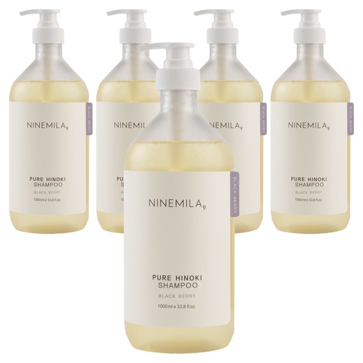 비건라이프 나인밀라 퓨어 히노끼 샴푸 블랙베리 향, 1L, 5개