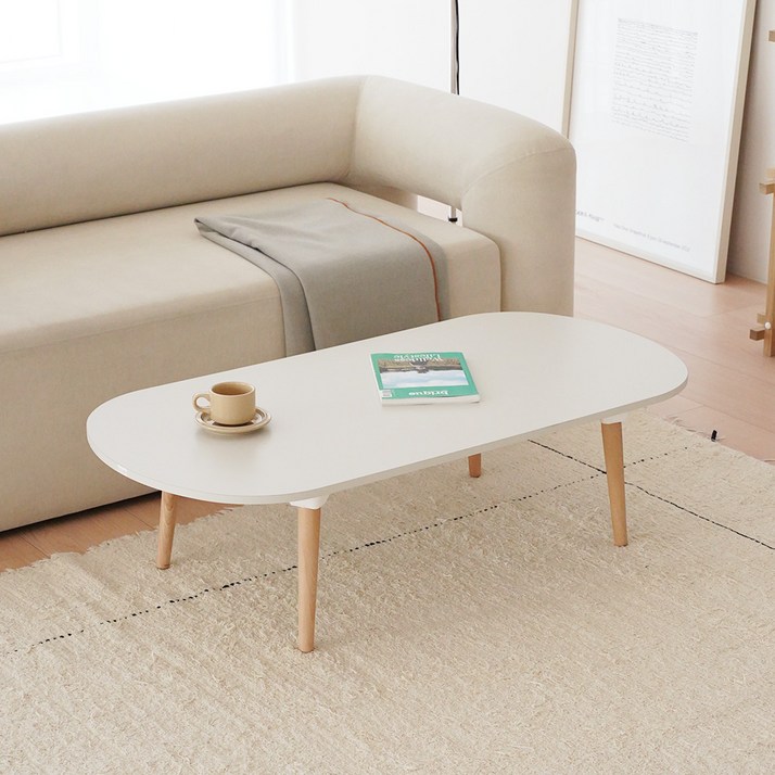 레몬트리 국내제조 E0 LPM 우드 접이식 타원형 900 테이블, 실버 그레이