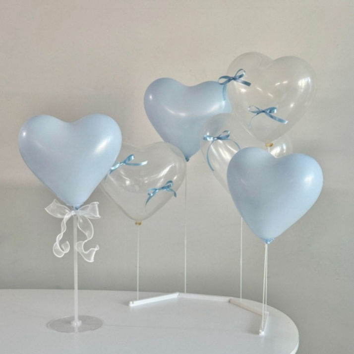 메리벨르 리본 생일파티 일자형 스탠드 하트 풍선 2종 x 3p 세트
