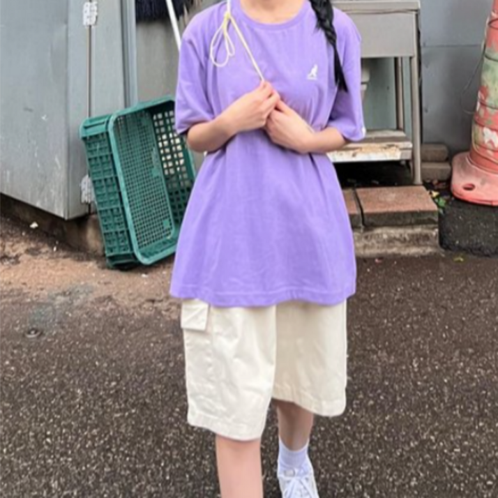 [매장정품]-캉골 베이직 여성 반팔티셔츠 블랙 파스텔 라일락 오버핏 라운드티 BY-새록