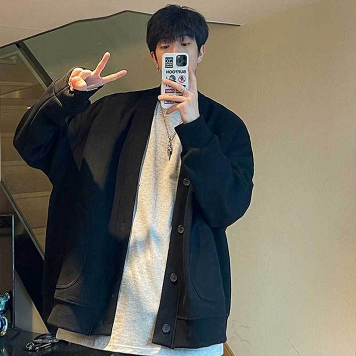 KDNC 남자 추동 외투 루즈핏 단추 카디건