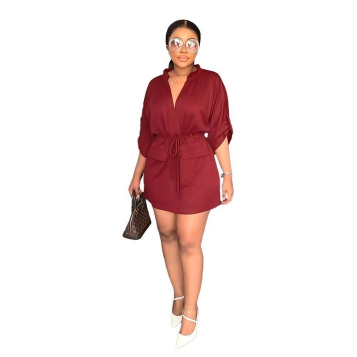 여성 랩 미니원피스 브이넥 벨트 허리끈 슬림핏 하객룩 데일리 긴팔 원피스 코디