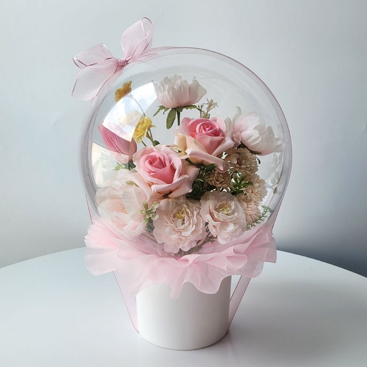 수비니샵 핑크장미 아크릴꽃풍선 터지지않는 레터링카드 칠순 환갑 졸업식 꽃다발 쇼핑백증정