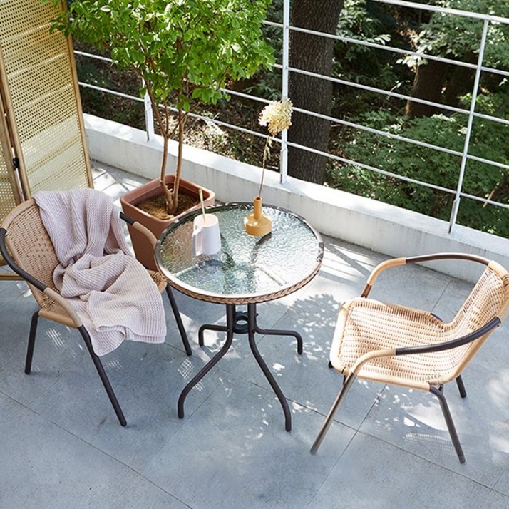 베스트리빙 어디에서나 사용가능한 심플한 원형 다용도 라탄 야외용 베란다 부부 티테이블세트/테이블+의자2개 3color