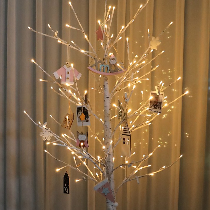 크리스마스트리 자작나무 LED조명 트리 오너먼트 감성트리 핑크 1.2M