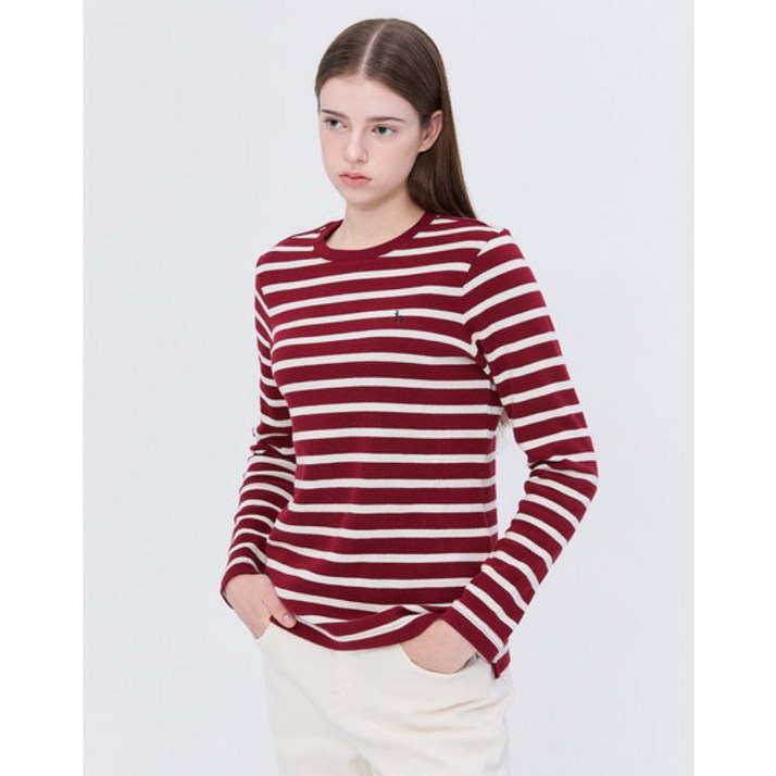 헤지스레이디스 헤지스 여성 24 스테디셀러면 버건디 스트라이프 로고자수 티셔츠 맨투맨 WSTS4D020D3 2514053