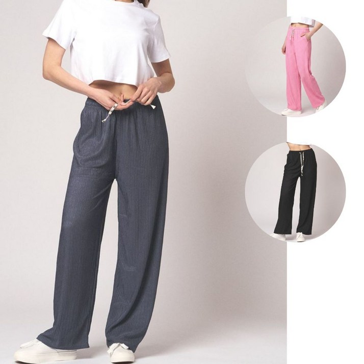 하루랩 여성 바지 여름 냉장고 플리츠 팬츠