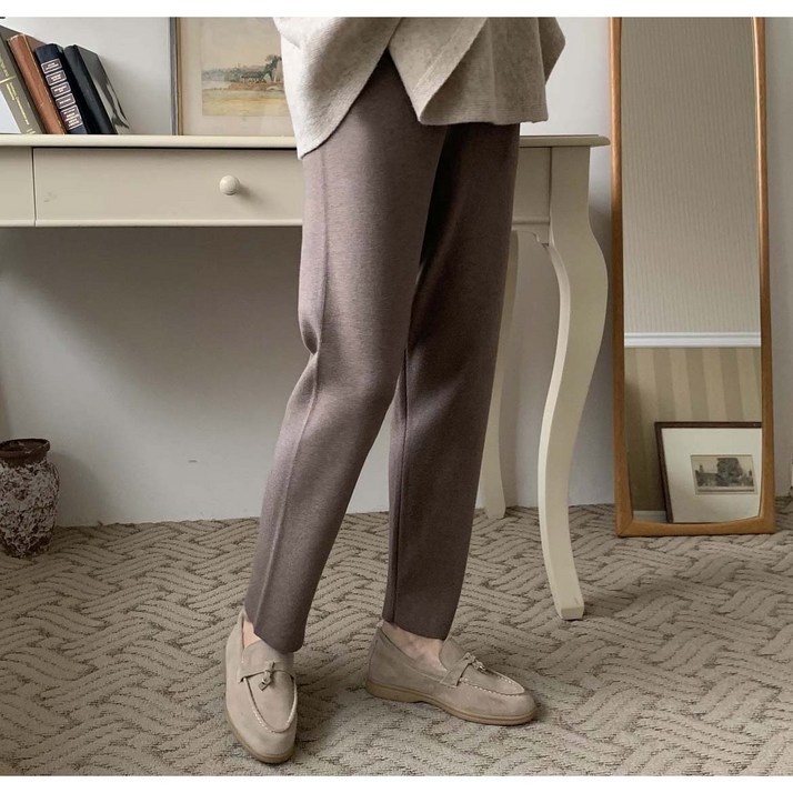 루어스룸 탄탄 소프트 가을 겨울 허리 밴딩 골지 도톰 데일리 조거 일자 울 니트바지 니트 팬츠