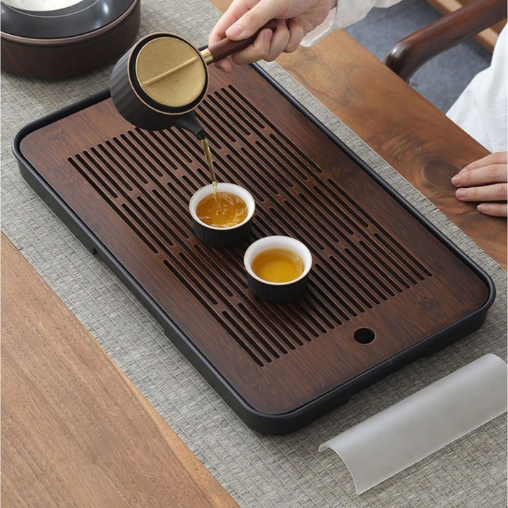 티트레이 차트레이 받침대 다기 다도 대다무 차판, 검정(대형), 1개, 티판