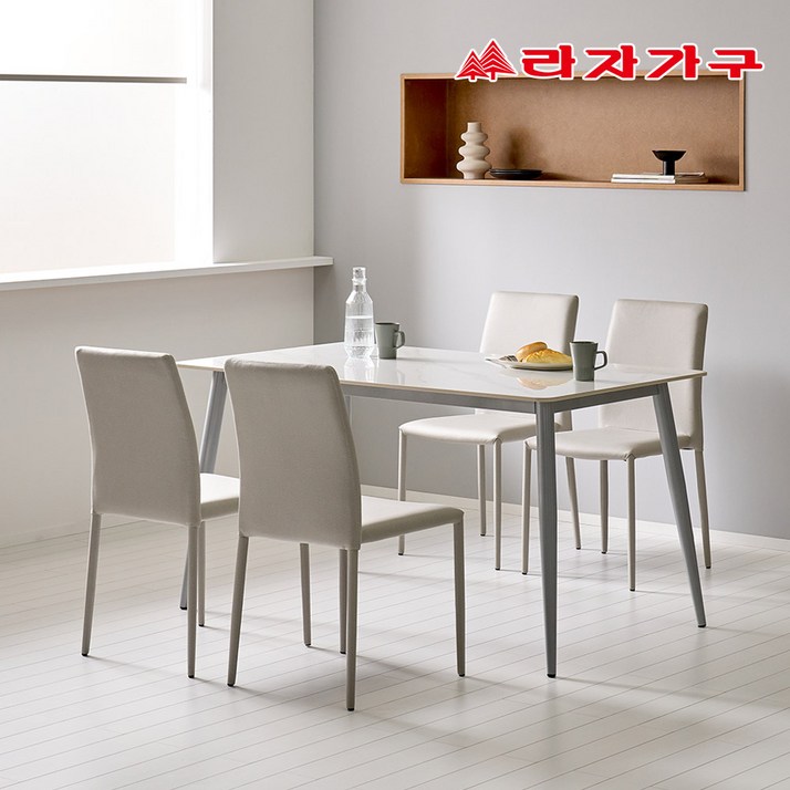 라자가구 파비오 12T 포세린 세라믹 4인용 식탁 의자4개 세트, 화이트상판/화이트프레임
