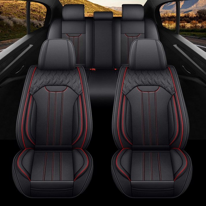 Novaseed 범용 고급 자동차 시트 커버, 방수, 통기성, 미끄럼 방지, 스포츠 스타일 시트 커버, 승용차 SUV 등에 적합합니다, BlackRed, 1개