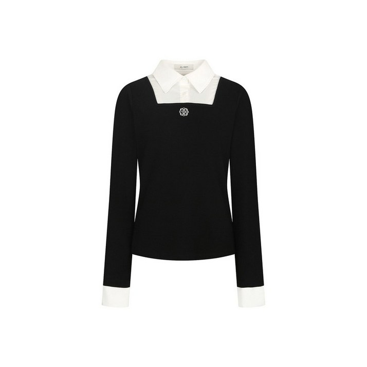 JJ지고트 JJ JIGOTT 블라우스 배색 골지 티셔츠GNBA0TSJ2 480173