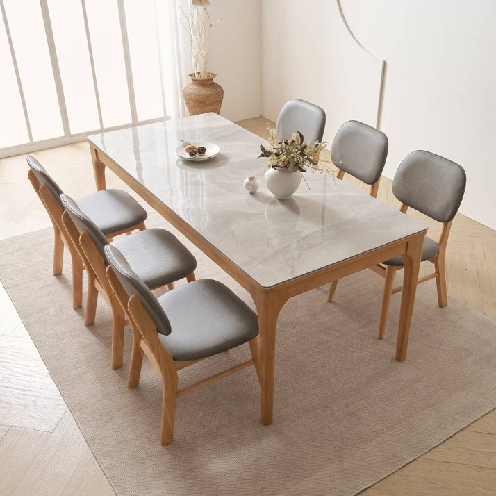 헤닝 멜랑 포세린 양면 세라믹 테이블 6인용 1800 식탁 세트, 그레이