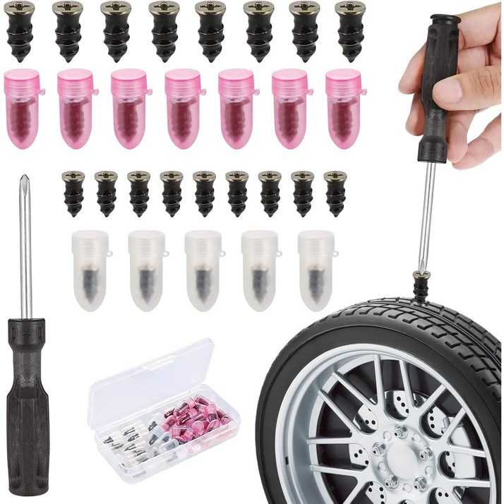 HahnRay40개차량용 타이어 펑크 수리 키트,나사형,천연고무 소재,자전거자동차오토바이 빵구 수리세트,간단한 수리로 실용적
