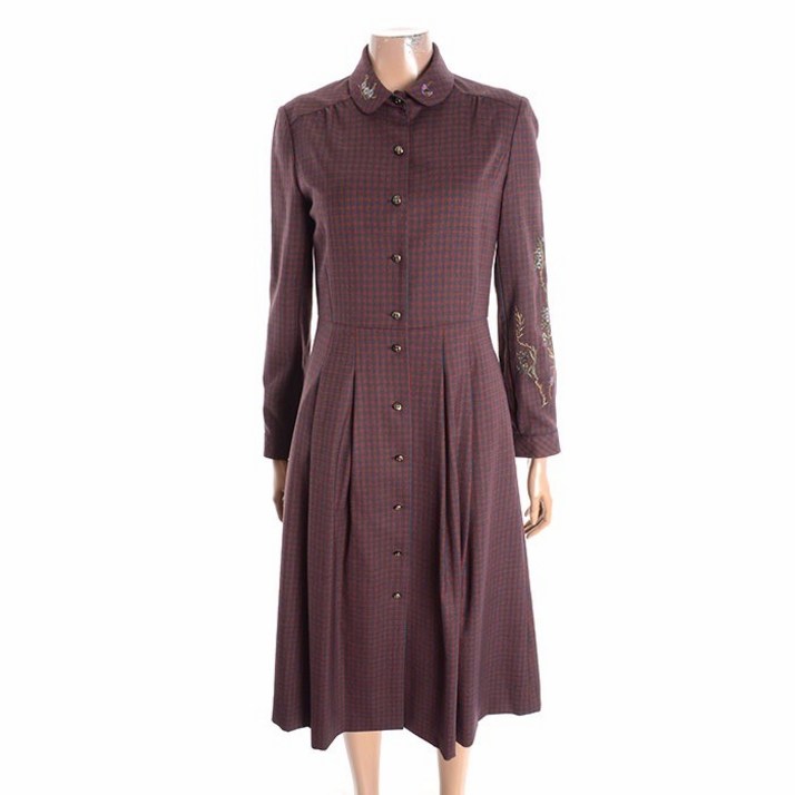 [비꼴리끄] B214WO1050 752 라운드 카라 자수 체크 원피스