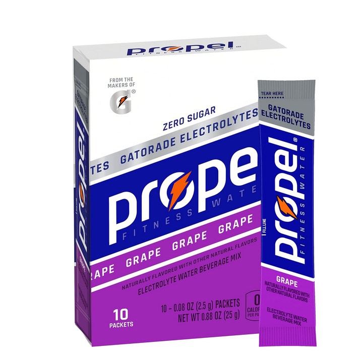 Propel Powder Packets Grape with Electrolytes, Vitamins and No Sugar 전해질, 비타민, 무설탕 포도 프로펠 파우더 패킷(10개