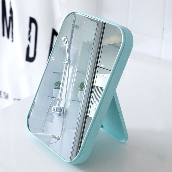 무다스 파스텔 라운드 엣지 렉탱글 휴대용 접이식 탁상 거울 두께보강형, 블루