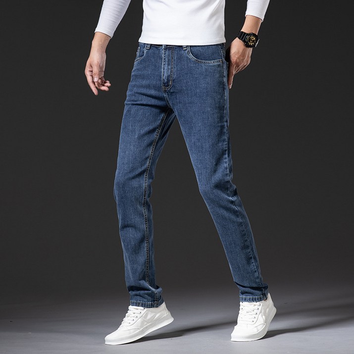 청바지 남성 봄과 가을 새로운 한국 스트레치 느슨한 슬림 작은 스트레이트 팬츠 캐주얼 조커 조수 브랜드 긴 바지