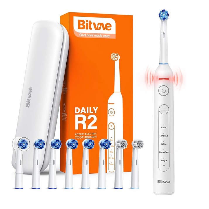 비트베이 R2 회전전동칫솔 스마트압력센서 칫솔모8개 휴대용케이스 포함 Bitvae Amazon 베스트 모델, 화이트 비트베이 R2 회전전동칫솔 스마트압력센서 칫솔모8개 휴대용케이스 포함 Bitvae Amazon 베스트 모델, 화이트