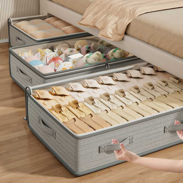 특대11 보니따민 언더베드 투명창 패브릭 정리함, 2개, 헤링본