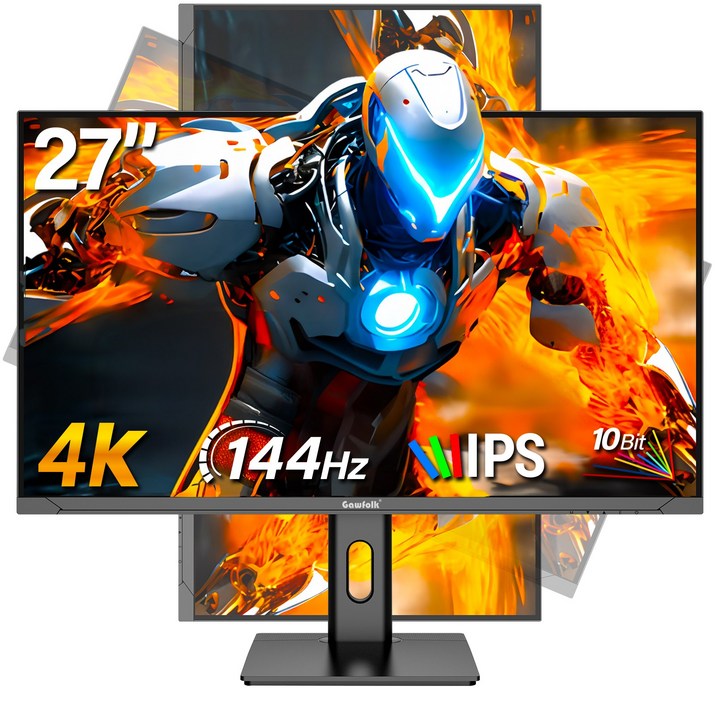 27인치 게이밍 모니터, 144Hz PC 모니터 UHD 3840x2160, 4K, IPS, 프레임리스 C컴퓨터 디스플레이,승강이 가능하여 불빛 효과까지, 4K 144Hz, 70cm