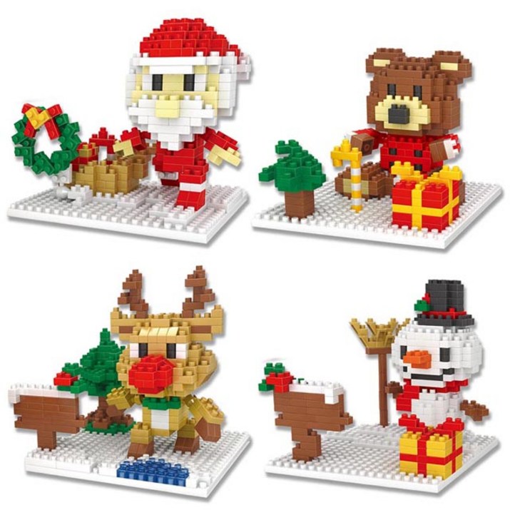 크리스마스 트리 눈사람 산타 장식 어린이 장난감 선물 4종세트 블럭, 1. 크리스마스 나노블록4종 7737837082