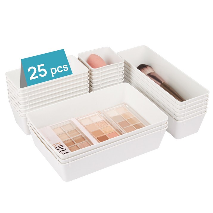 Vtopmart 조립식 다용도 서랍 정리 트레이 수납함 25p, 1세트, 화이트