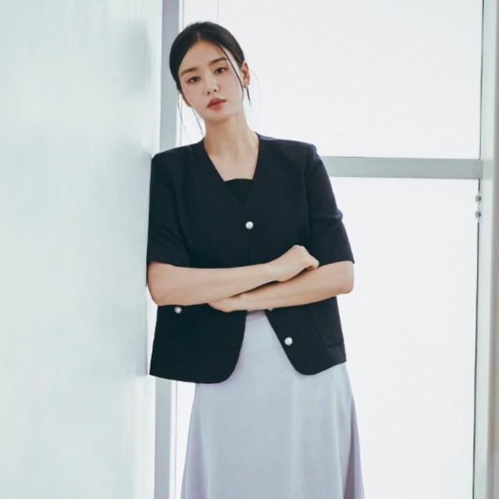[최초가79,900원]셀렙샵 에디션 24SS 펄 반팔 트위드 자켓