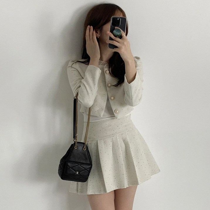 어반라인 타니즈 바스 하객룩 봄 가을 트위드자켓 + 주름스커트 셋업 세트