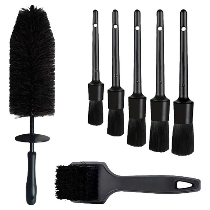 카로닉 차량용 타이어 디테일링 자동차 세차 청소 브러쉬 7종 세트, 블랙, 1세트